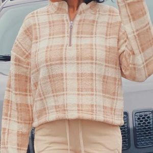Plaid Sherpa Pullover - Khaki Combo